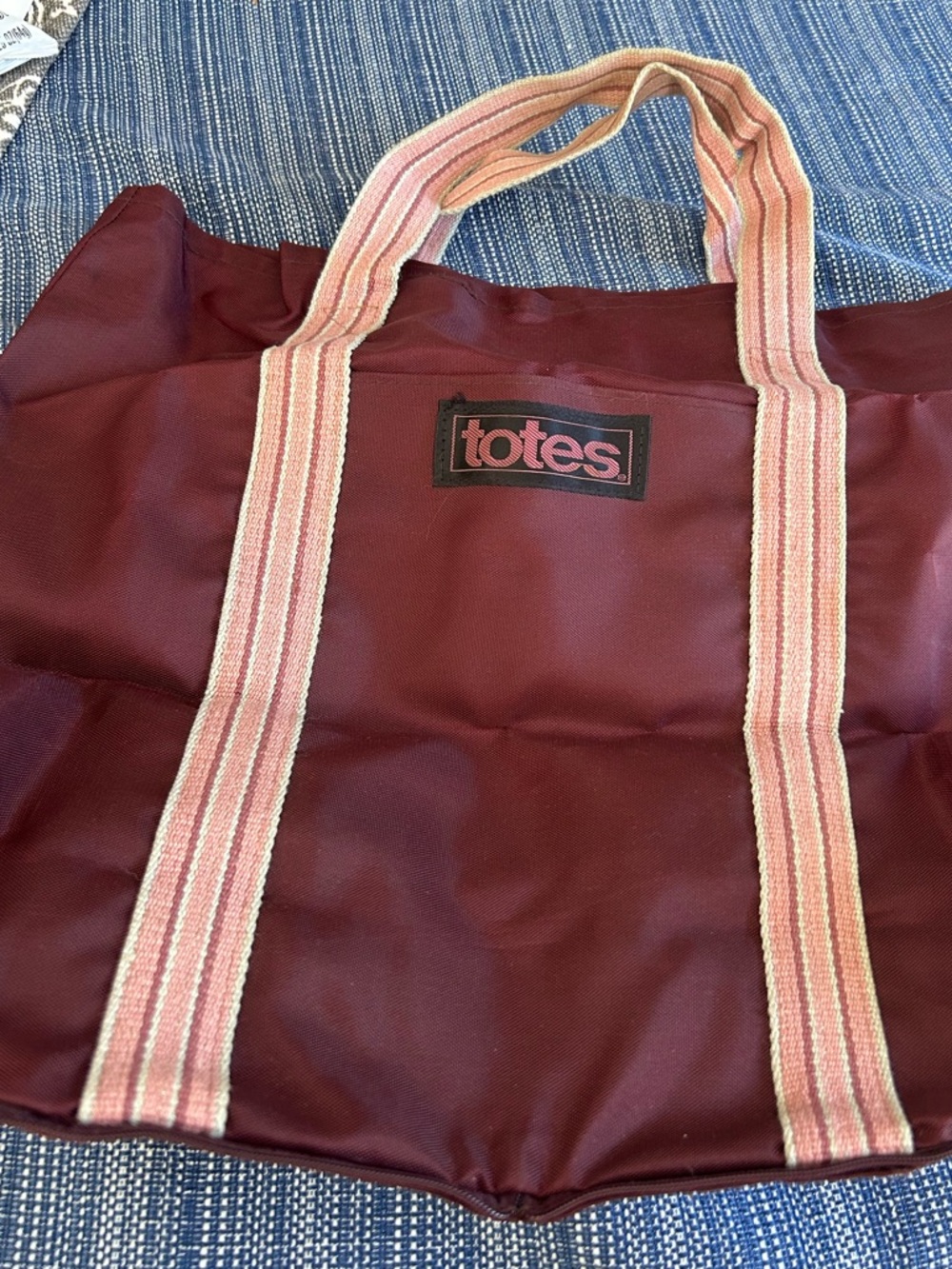 totes Maroon Tote with Pink-Striped Handles